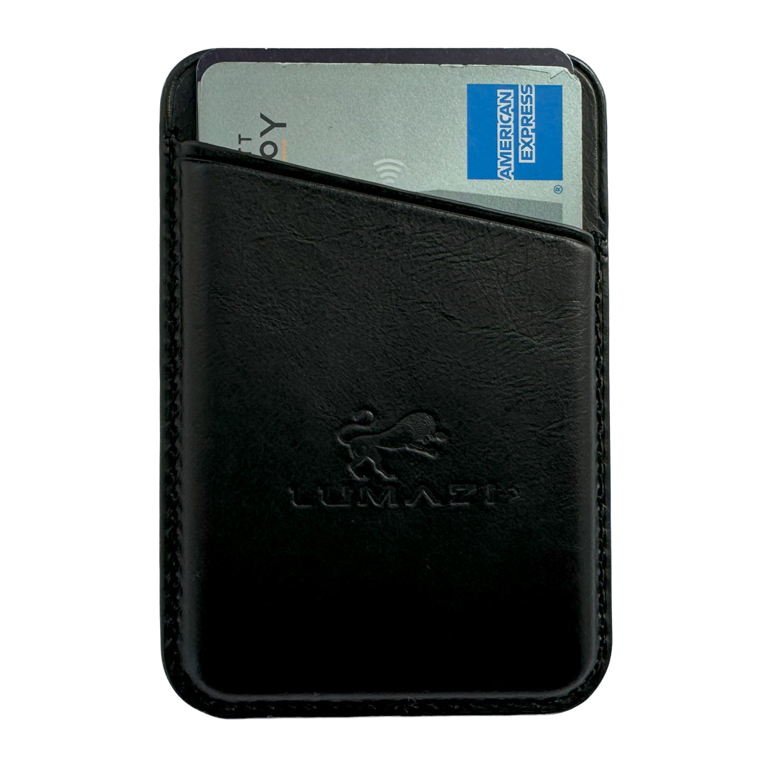 black leather magsafe wallet card holder full grain premium LUMAZI