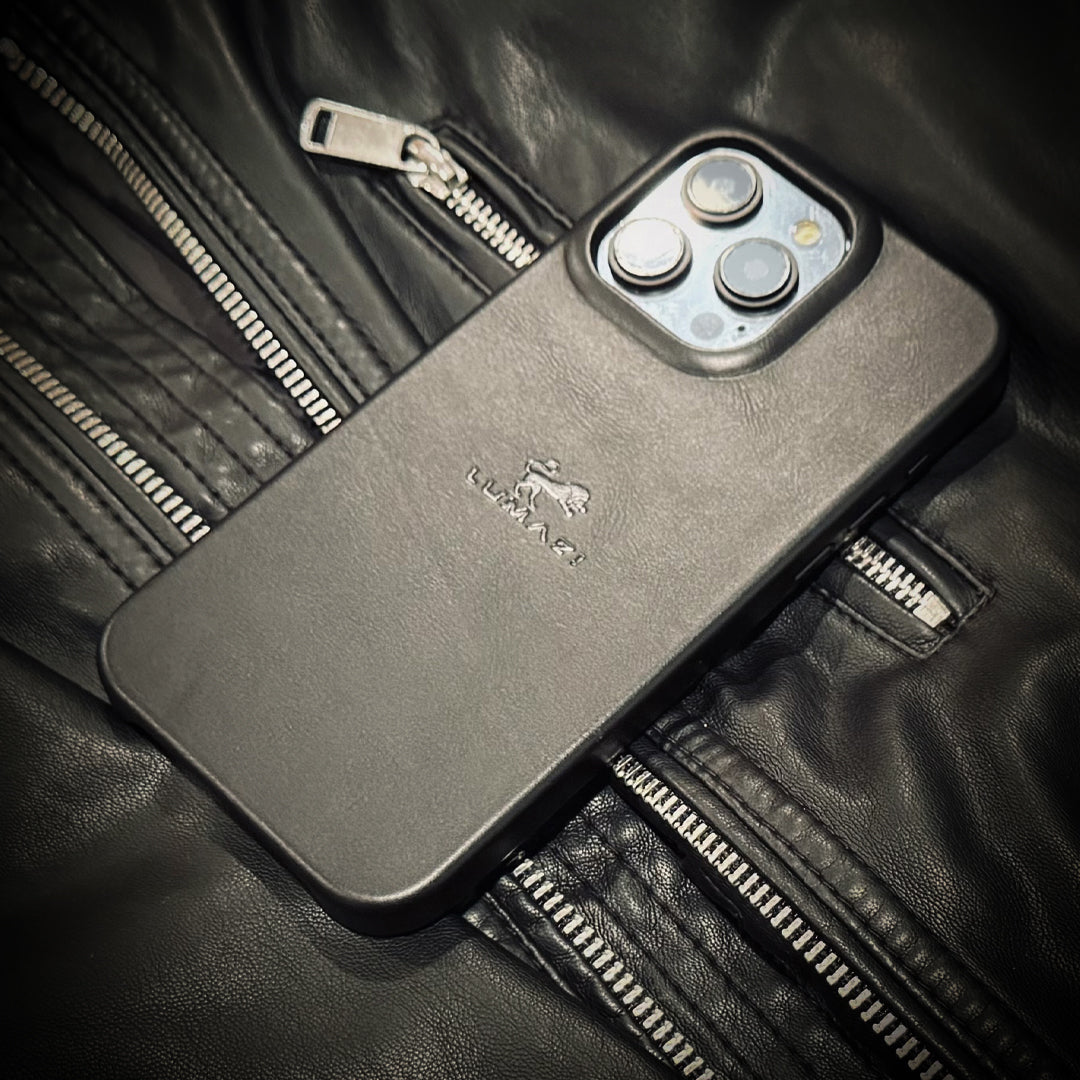 leather case cover iphone premium full grain black magsafe LUMAZI