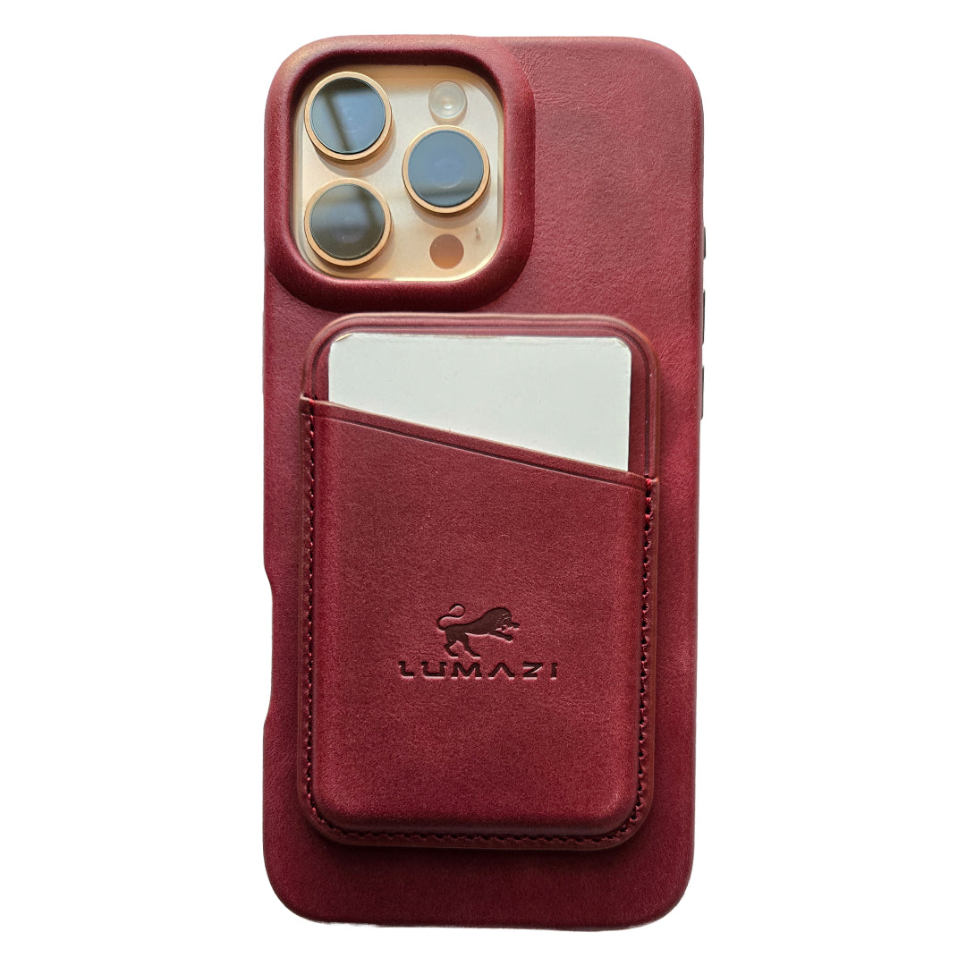 LUMAZI Pomegranate red burgundy maroon leather cover iPhone wallet card holder