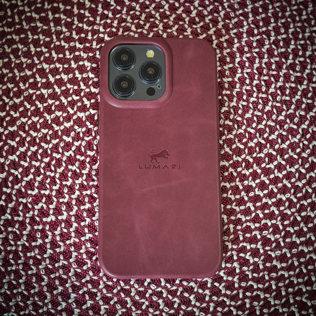 leather case cover iphone premium full grain red burgundy dark maroon pomegranate magsafe LUMAZI MagSafe