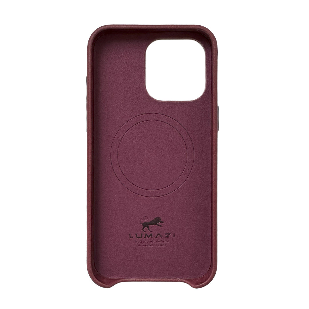 leather case cover iphone premium full grain red burgundy dark maroon pomegranate magsafe inside magsafe