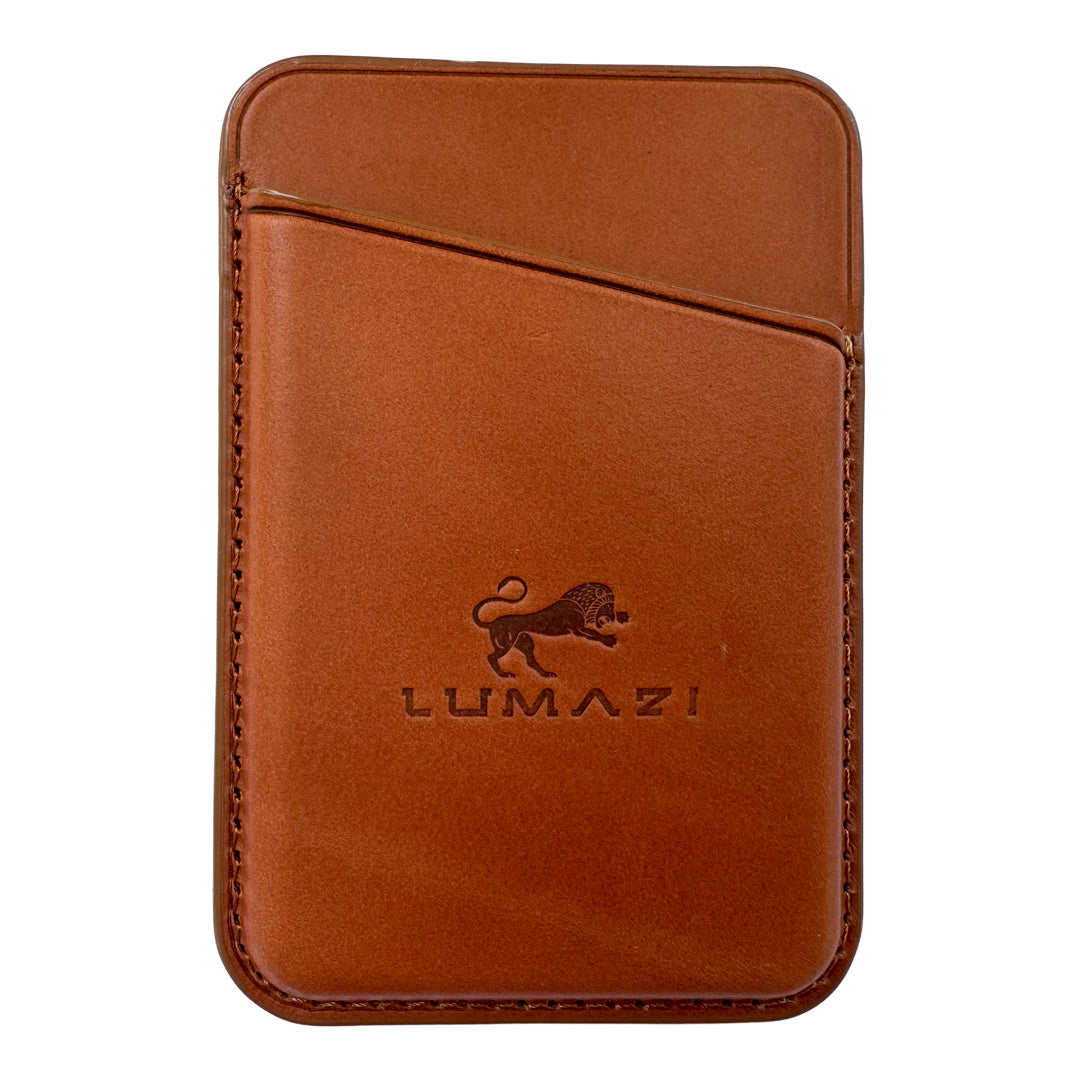 sienna brown tan leather magsafe wallet card holder full grain premium LUMAZI