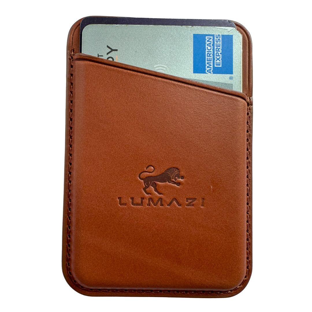 sienna brown tan leather magsafe wallet card holder full grain premium LUMAZI