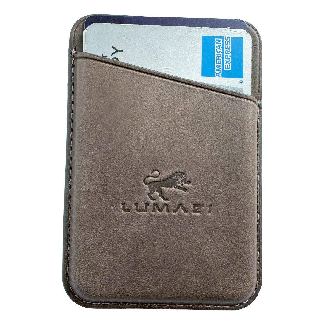 taupe leather magsafe wallet card holder full grain premium grey Apple iPhone LUMAZI