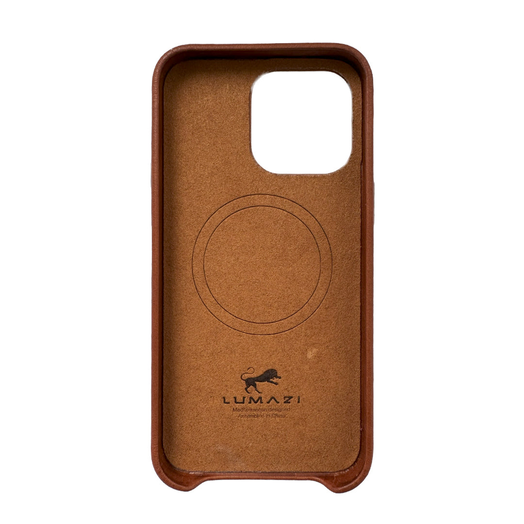 leather case cover Apple iphone premium full grain tan saddle brown sienna magsafe Samsung Galaxy inside